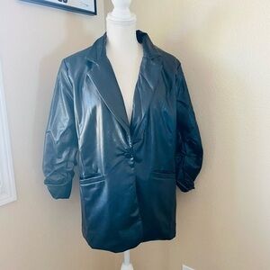 Democracy ruched elbow faux leather blazer, Sz. L